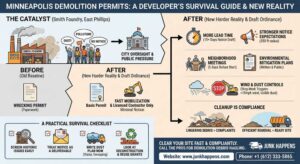 Illustration of Minneapolis demolition permits developer survival guide new reality